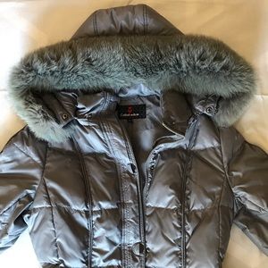 Genuine Down & Fur Gray Winter Coat, Parka Sz L